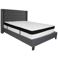 Flash Furniture HG-BMF-47-GG Riverdale Queen Size Tufted Upholstered Platform Bed in Dark Gray Fabric with Memory Foam Mattress